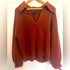 Rust colored knit with oversized collar